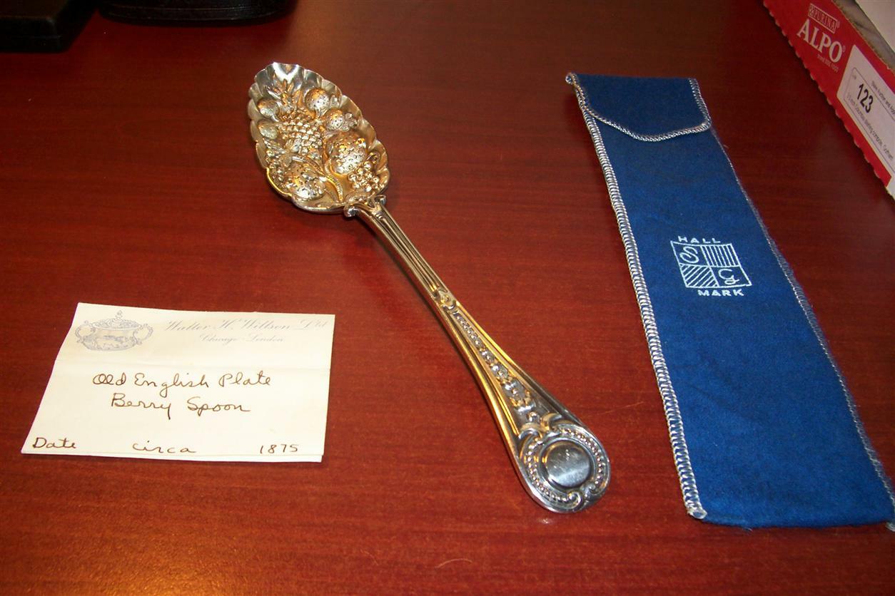 James Dixon & Son Old English Plate Berry Spoon Gold Repousse 9″ Circa 1875