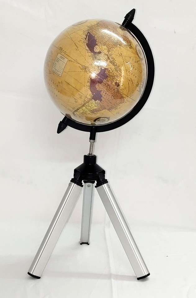 8″ Vintage Style World Globe on 12″ Tripod Stand Handmade Educational Decor Gift
