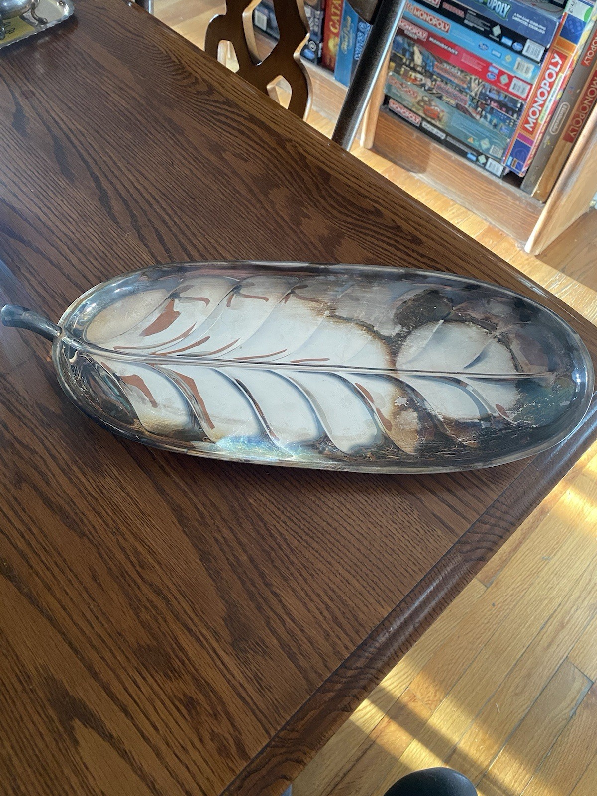 International Silver Company Large Tray Dish 17.75″ x 7.5″ Silver Plate leaf