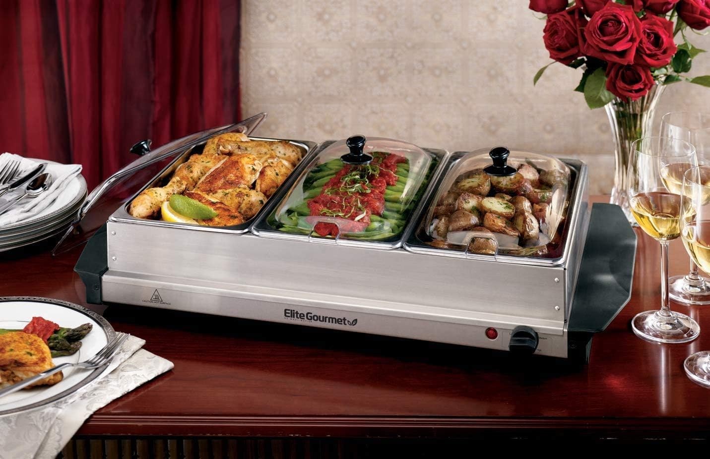Buffet Server with Clear Lids & Temp Control – 3 Trays, Perfect for Holidays