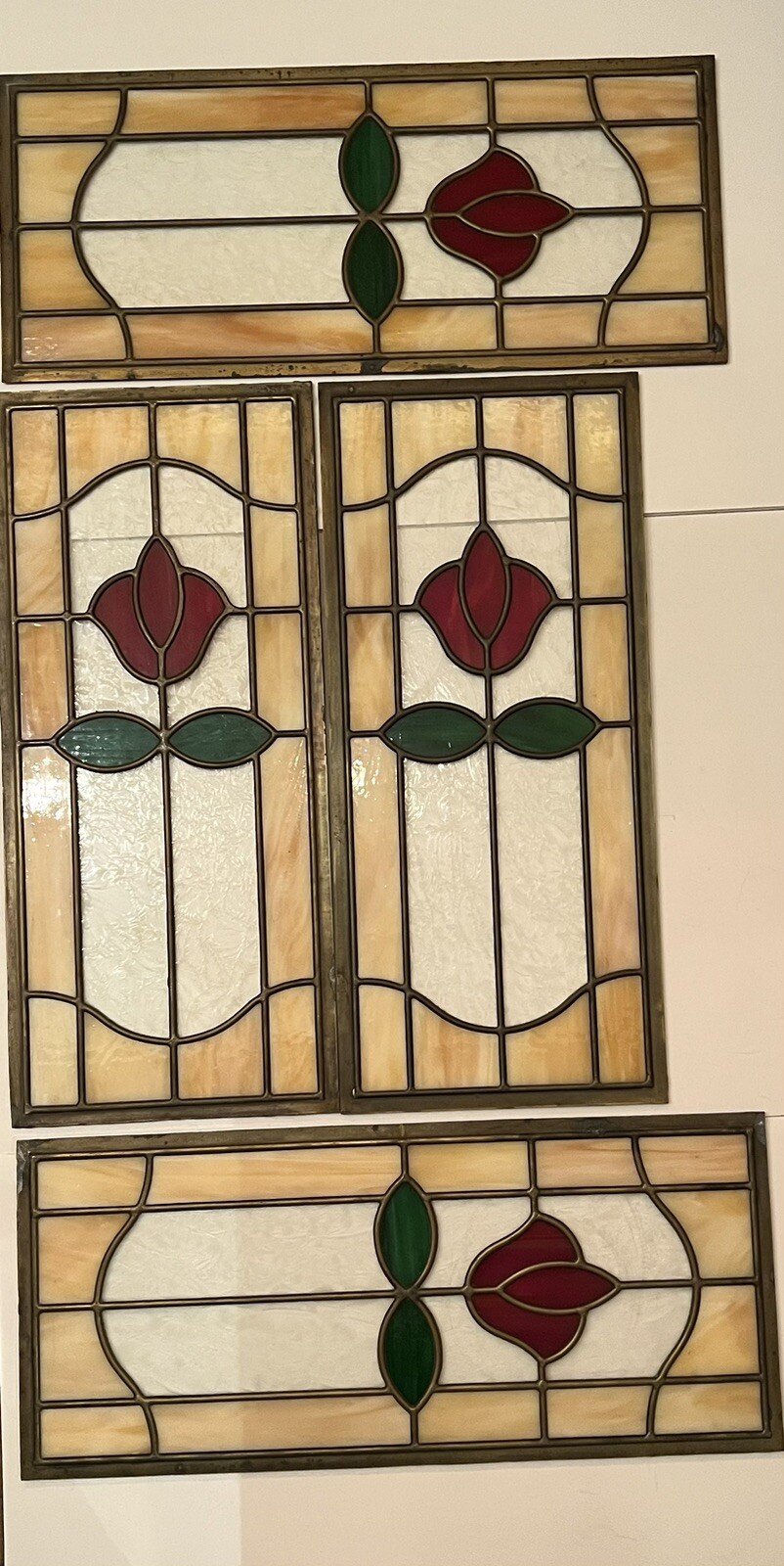 Set of Four Stained Glass Tulip Panels