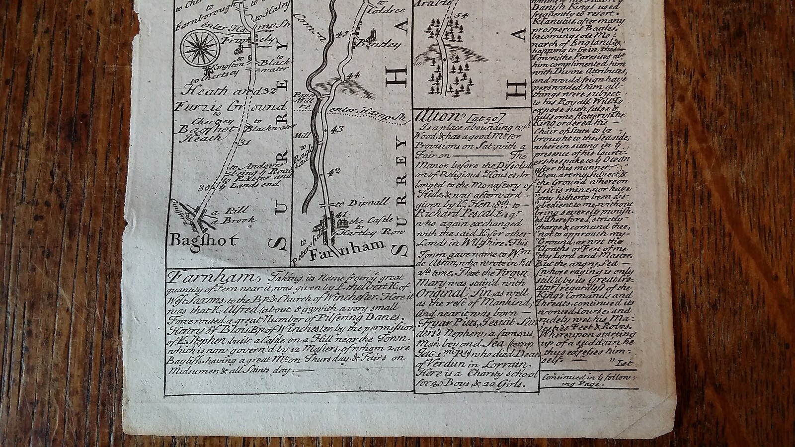 1724 ANTIQUE ROAD MAP OWEN & BOWEN – SOUTHAMPTON SALISBURY FARNHAM ALTON BAGSHOT