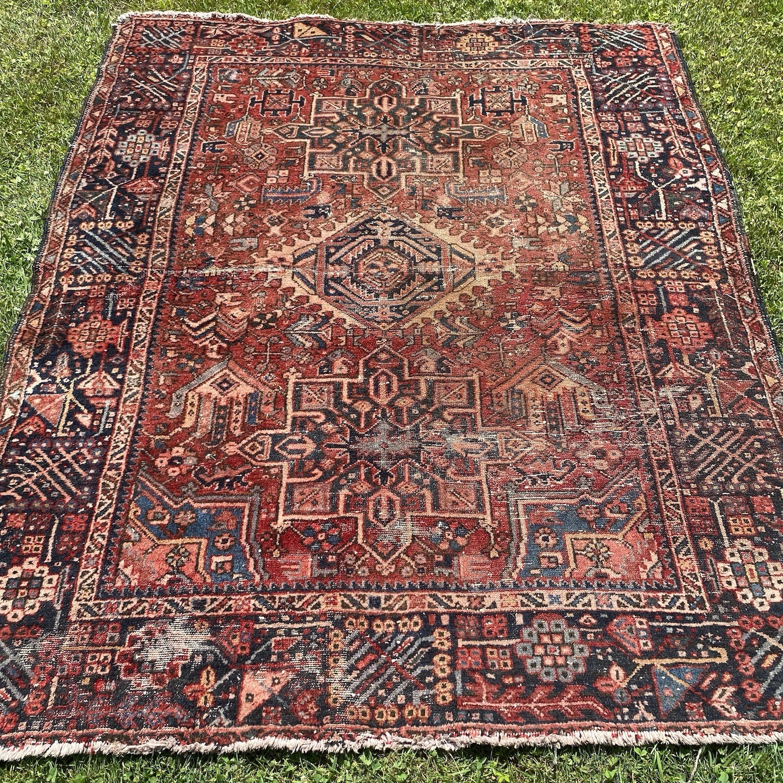 Vintage Rug 4’ 11 X 6’ 2 Red Hand Knotted Farmhouse Oriental Rug