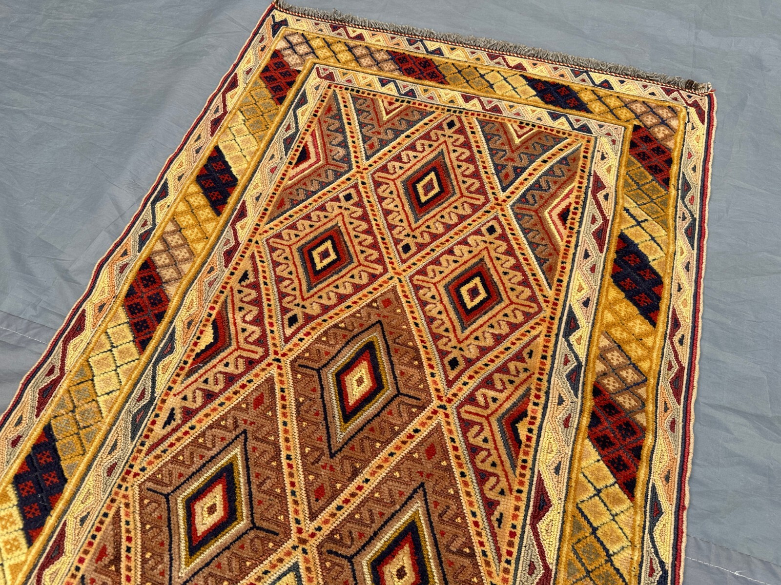 Afghan kilim runner rug handwoven wool tribal rust mustard pink rug 2×6 ft