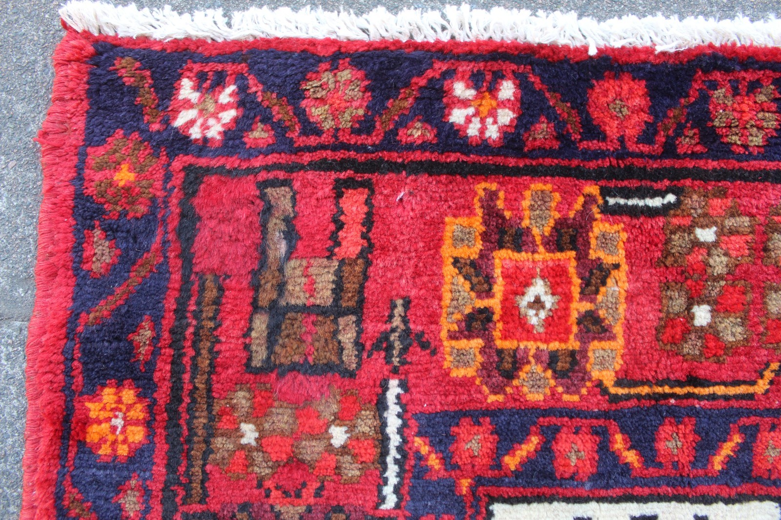 Vintage Hand Made Traditional Oriental Wool Red Black Large Long Rug 281x143cm