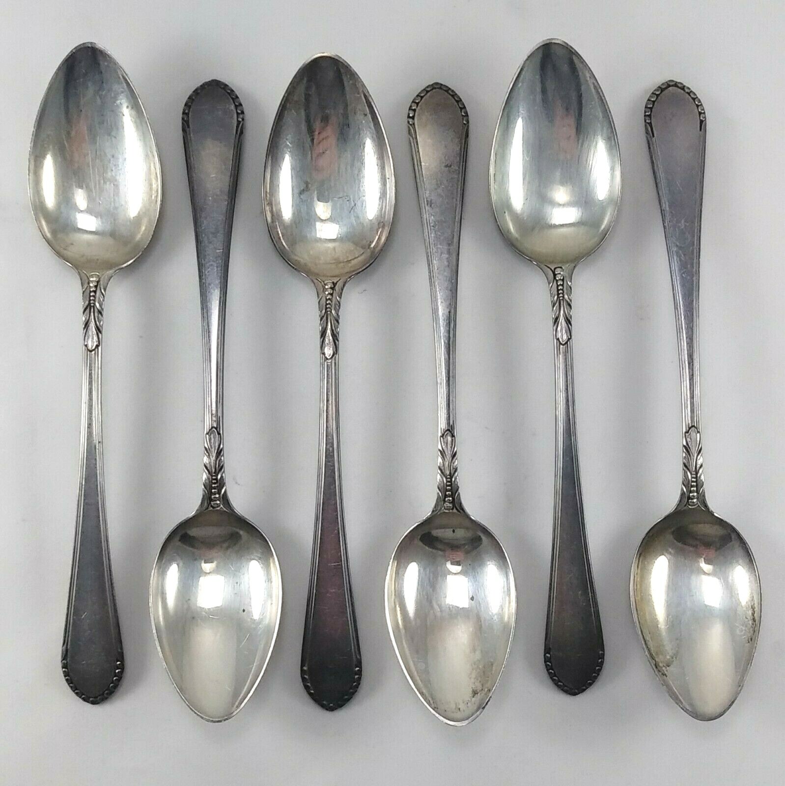 1932 Lunt Sterling Silver Coronet Pattern Set of Six Teaspoon, 6″ – Has Mono S