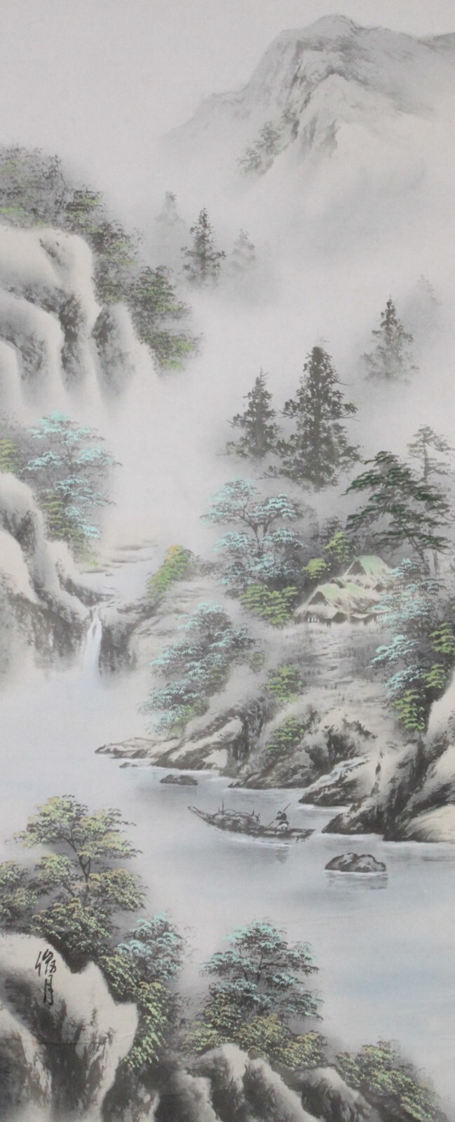 Vintage Japanese Hanging scroll “Ink Wash Landscape Art” By Syungetsu w/Box k561