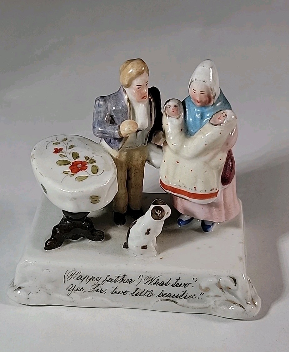 Antique Victorian Germany Possneck Fairing Happy Father! What Two? Yes 2 Beauti