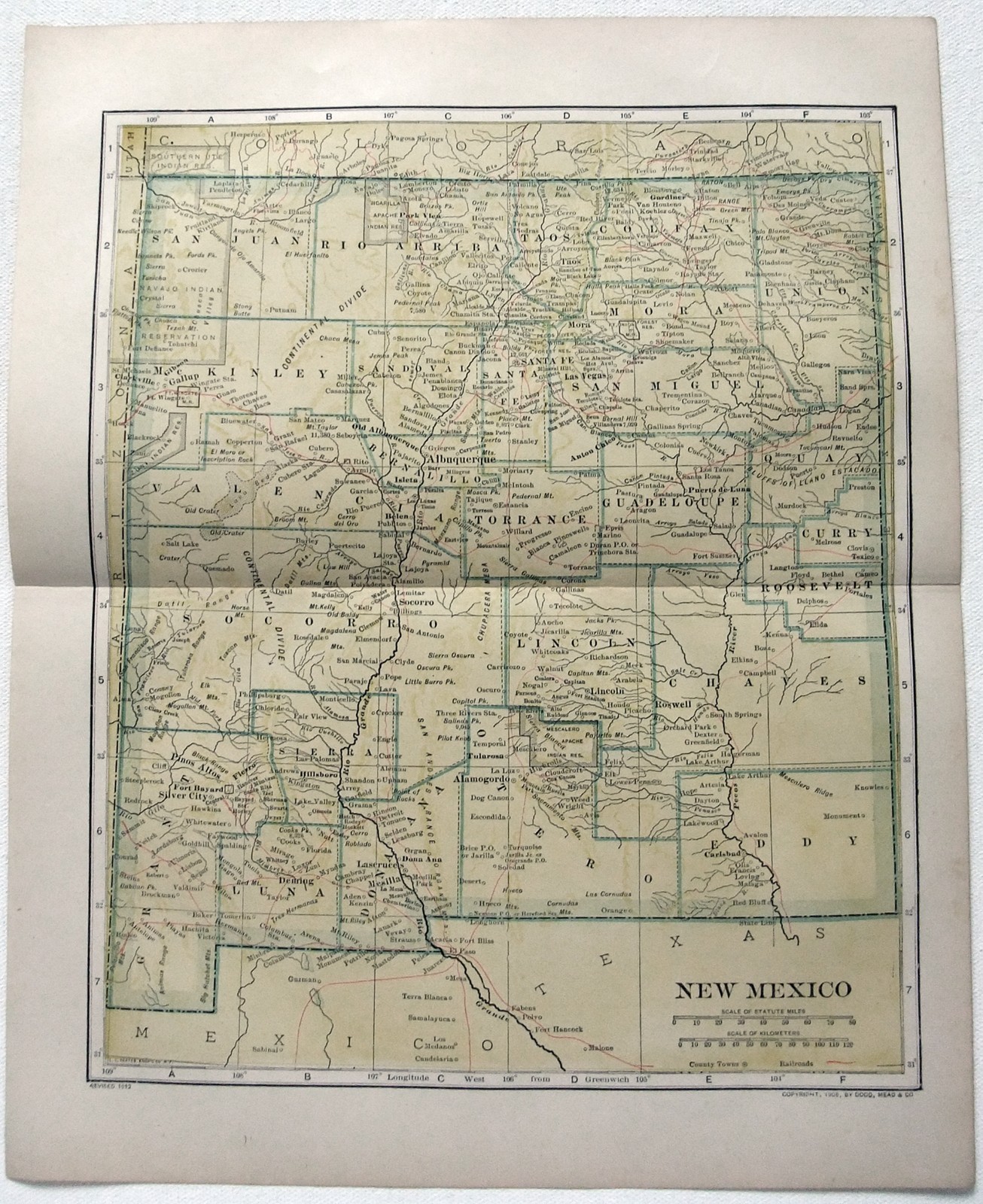 New Mexico – Original 1906 Dated Map by Dodd Mead & Company. Antique