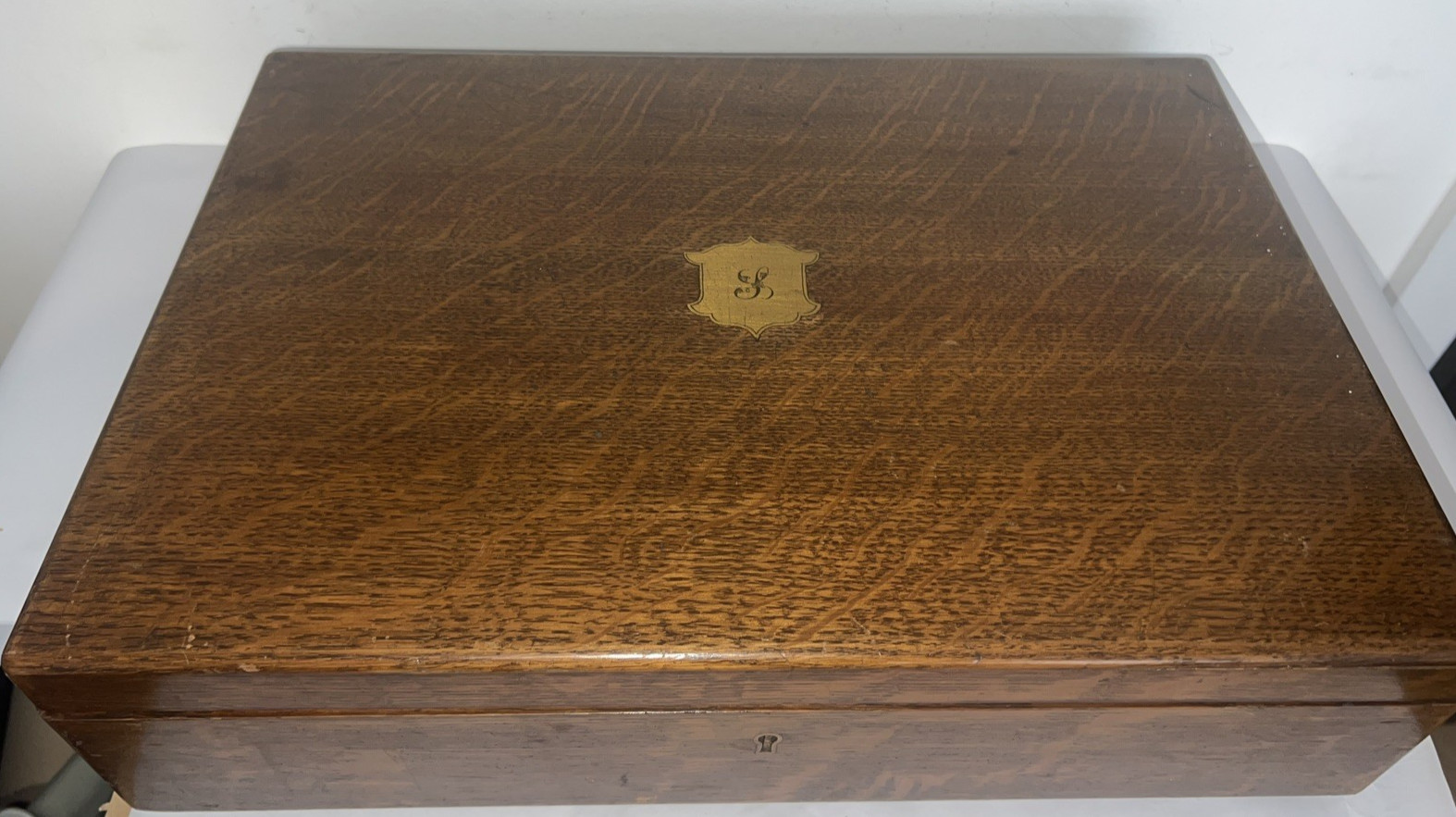 Vintage Empty Two Tier Wooden Oak Canteen Cutlery Box With Campaign Handles