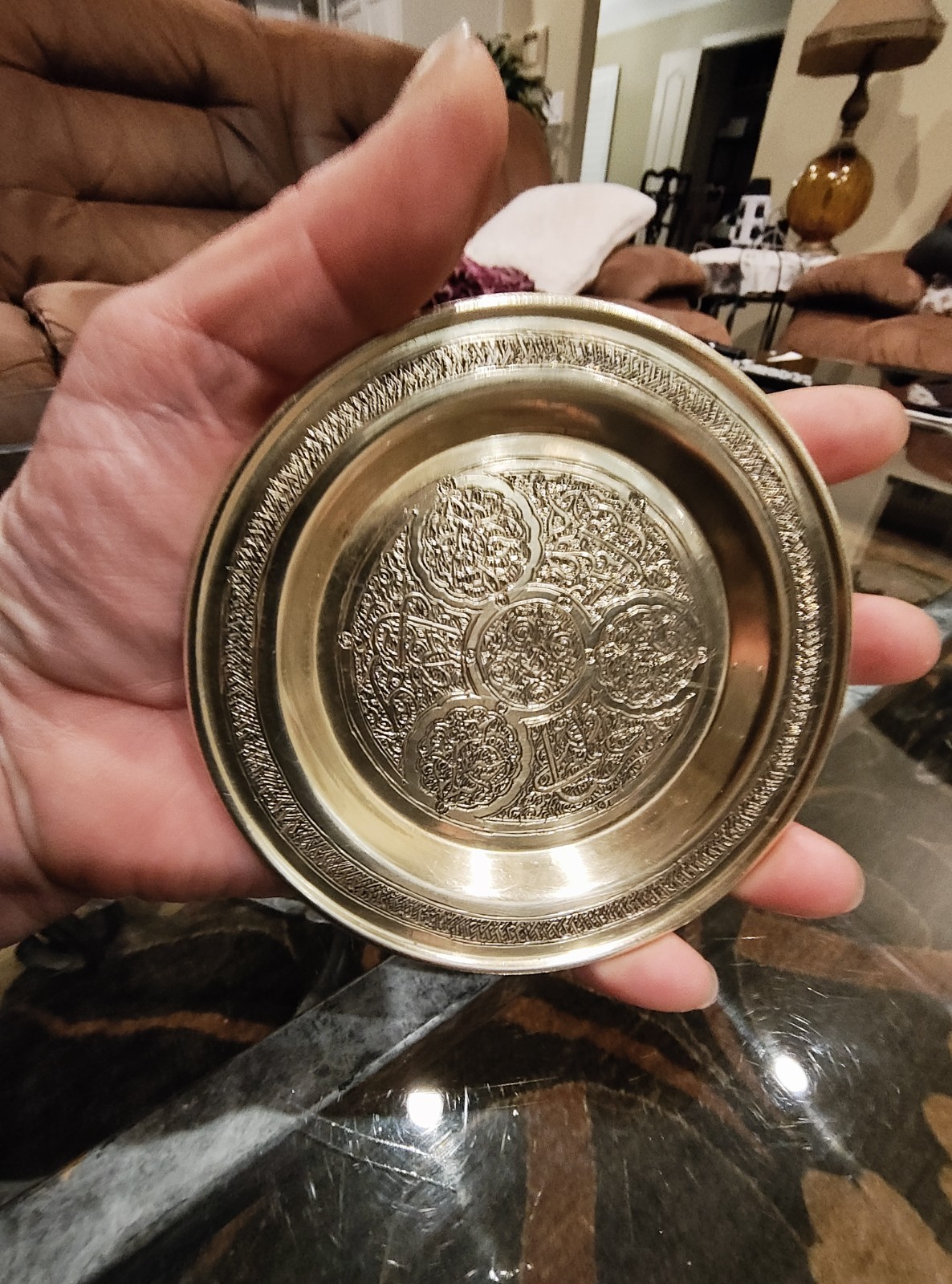 4.25″ Antique Islamic Damascus Bronze, Silver And Copper Overlay Plate