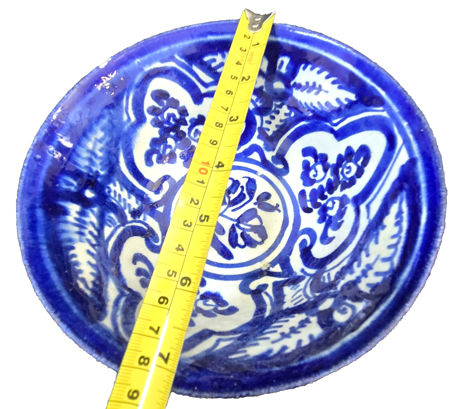 Antique Moorish Islamic Persian Cobalt Blue White Pottery Bowl 7.25″W X 3″H