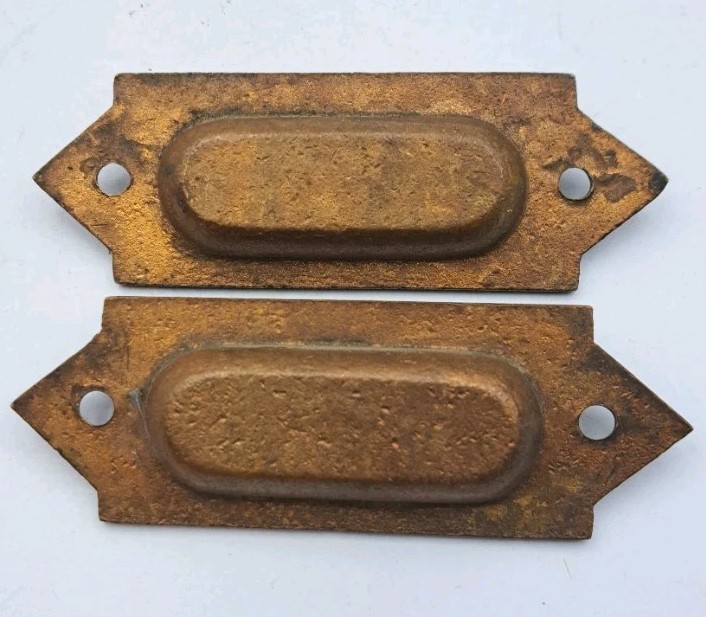 Antique Brass Recessed Window Sash Lifts Pulls Vintage Hardware Set of 2