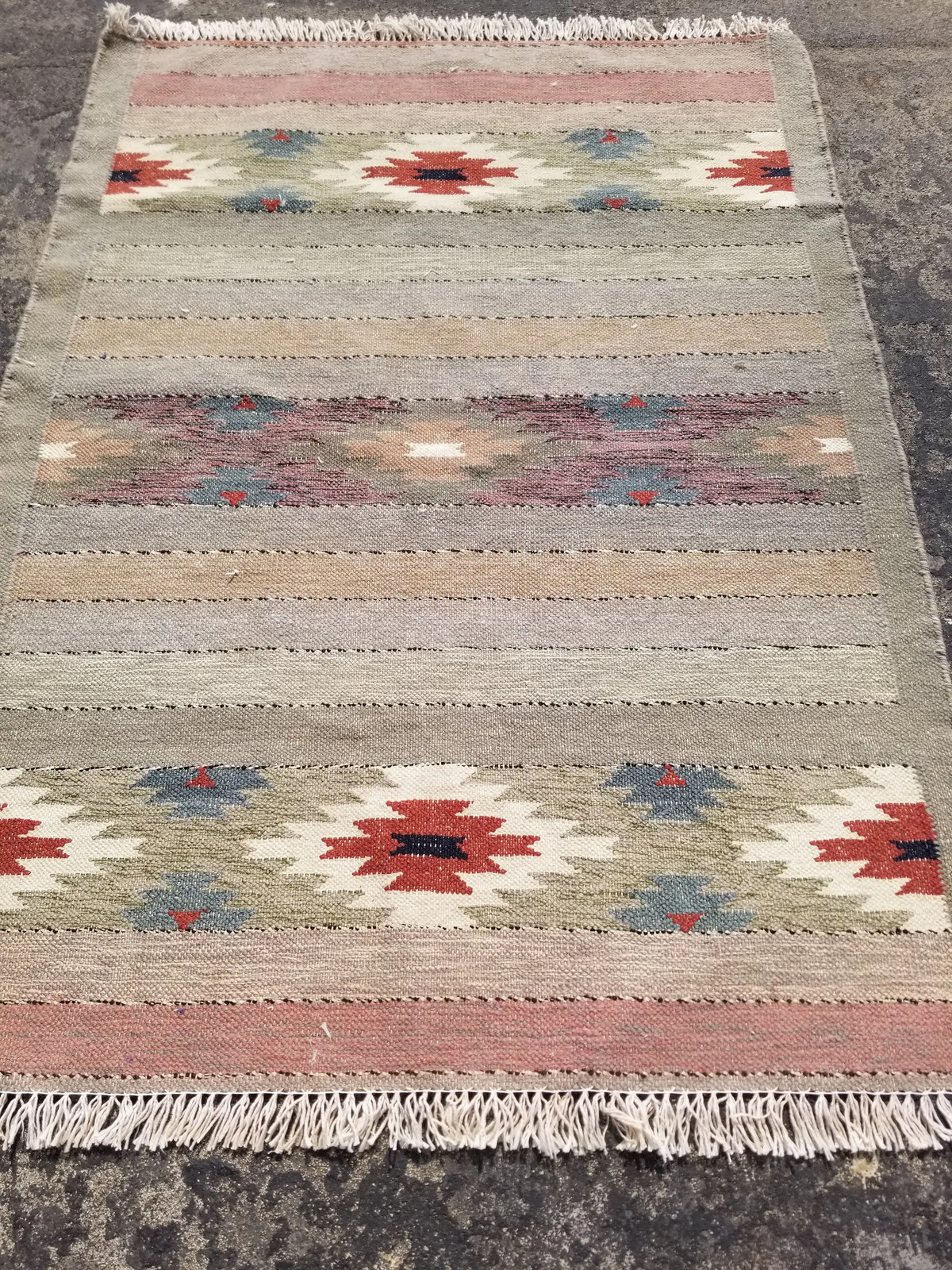 Vintage Traditional Handmade Mexican Wool Multicolor Kilim Rug 3.9×2.8 ft