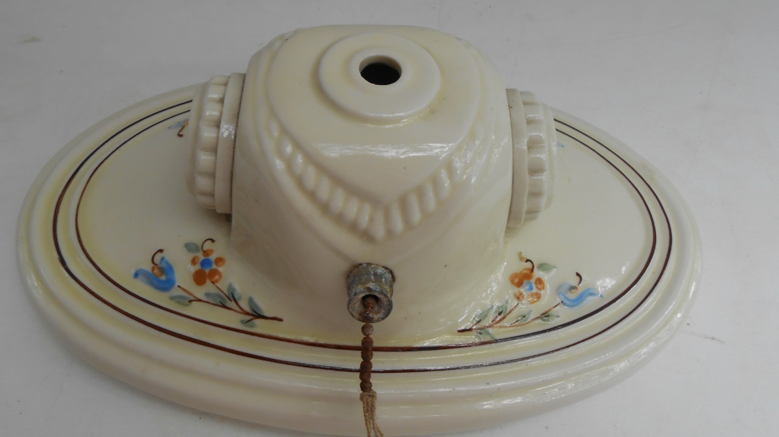 Porcelier Art Deco Flush Mount Wall Light Fixture 2 Bulb floral pull tab