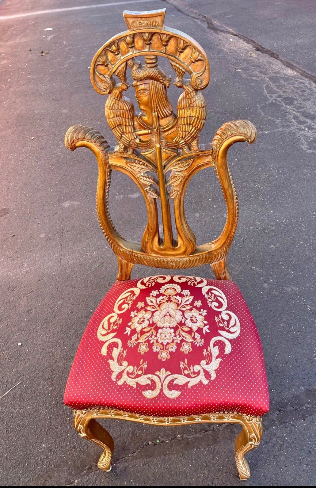 Antique Chair Carved French Egyptian revival piece c1865ish Cleopatra