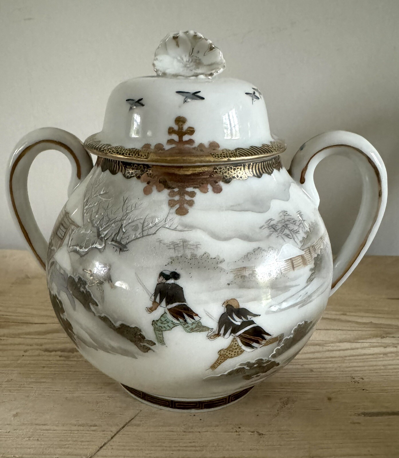 Japanese Tea Set 3 Pc. Porcelain Egg Shell Samurai Makers Mark Mamoto Zo c1900’s