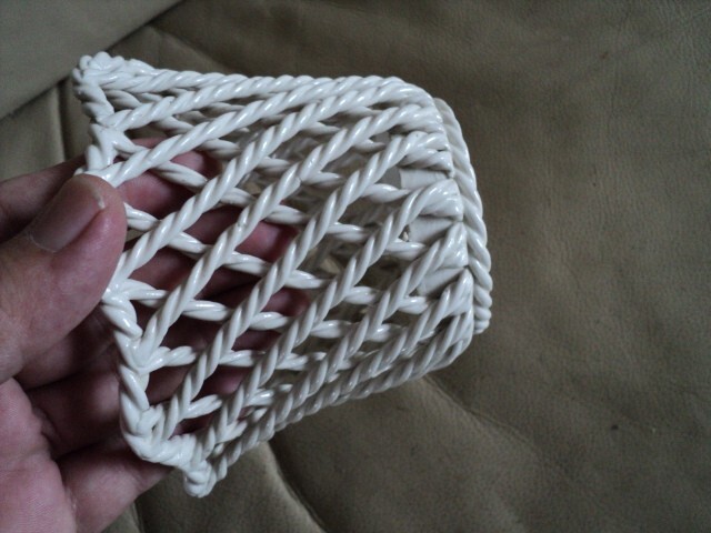 WW2 Era Dated 1940 White Porcelain Small Basket Rope Effect VGC HAS MAKER MARK