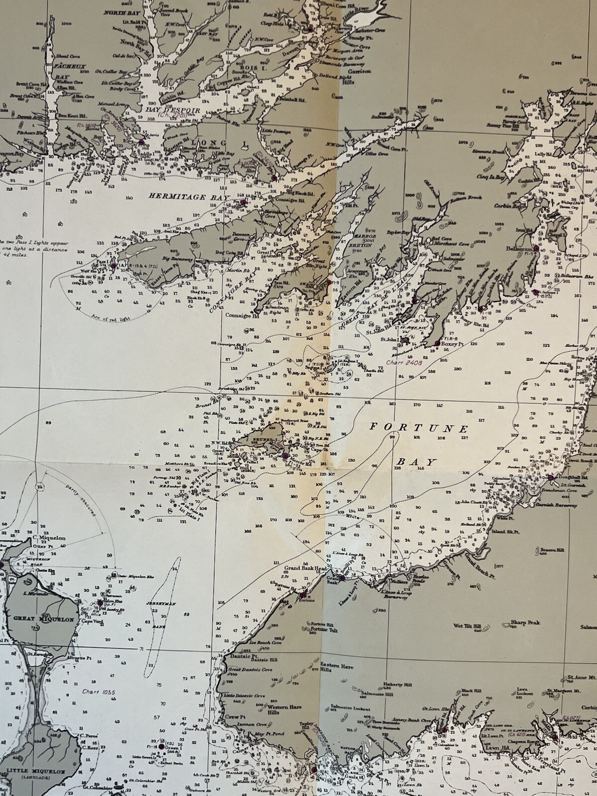 Original 1950s Nautical Chart Map,South Coast Newfoundland,Burgeo Islands,Canada