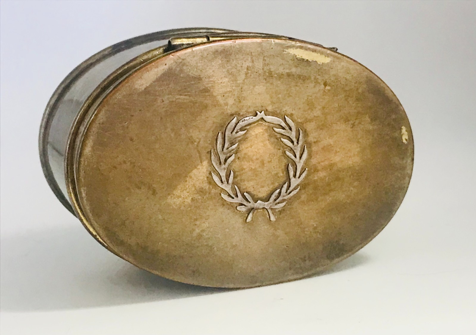 Antique Heintz Sterling Silver on Bronze Stamp Box Oval Hinged Divided 1912
