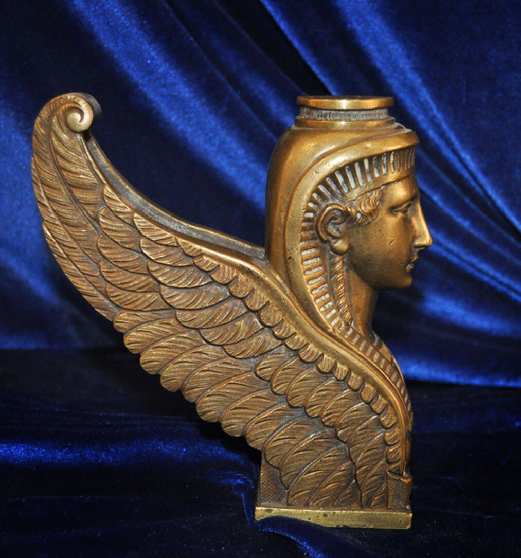 EGYPTIAN BRONZE SPHINX BUST WINGED ORMOLU RELIEF FRENCH CARYATID PHARAOH DECO