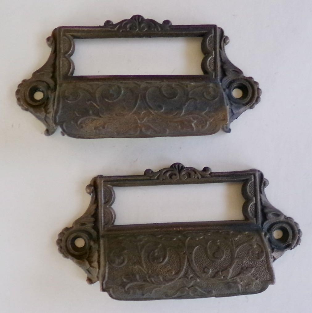 Victorian Eastlake Style Apothecary Drawer Pulls With Label Nameplate Slots
