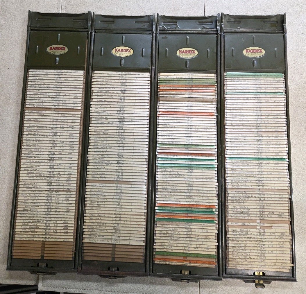 4 Vintage Kardex Card (Flat file) Record holders