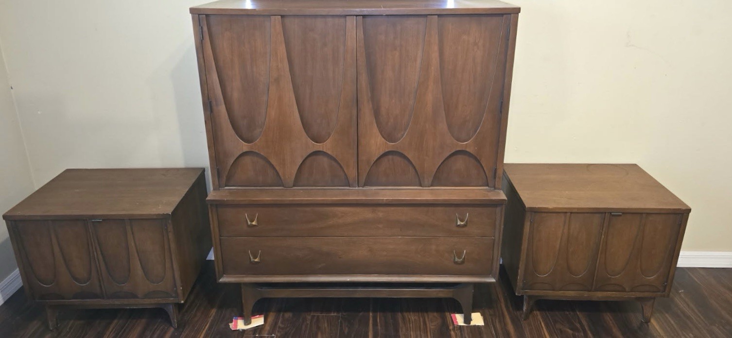 Vintage MCM Broyhill Brasilia Premier Highboy Dresser & Commode Nightstands