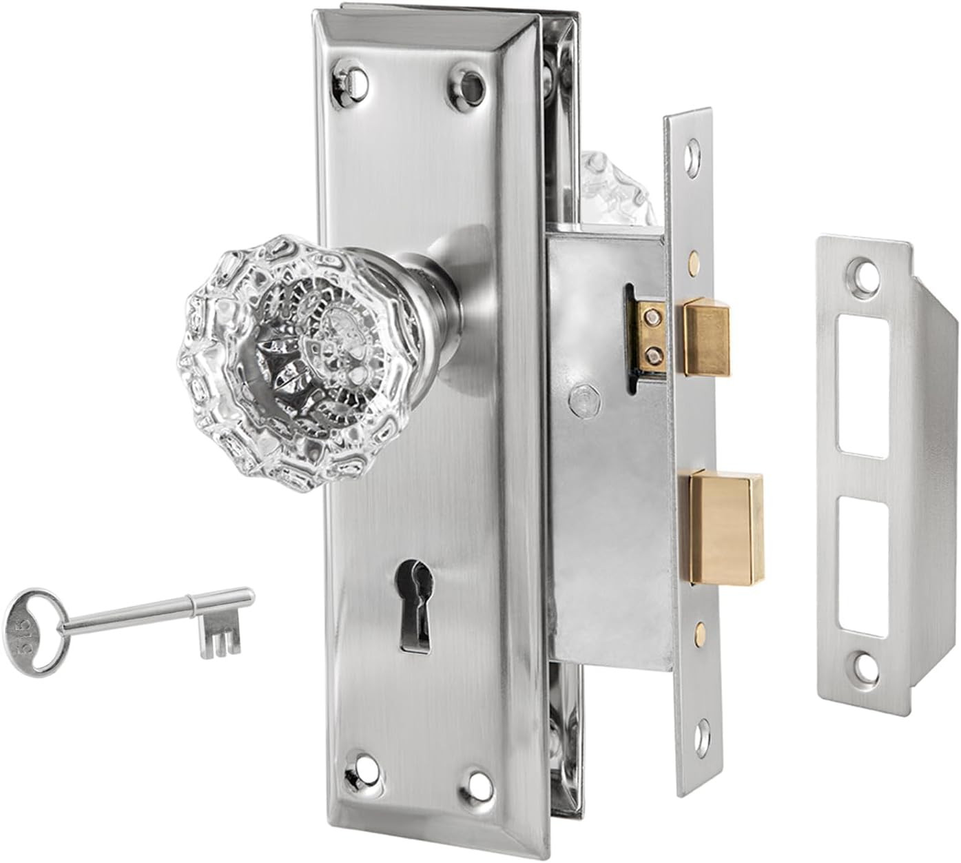 Upgraded Mortise Lock Set for Interior Door, Antique Vintage Style Crystal Glass