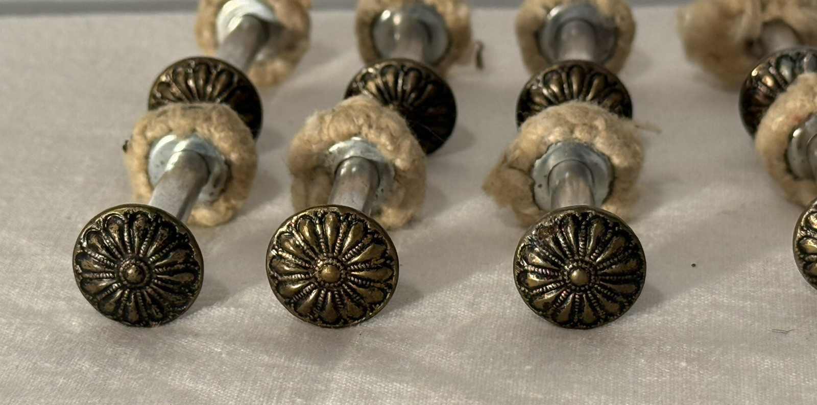Vintage SMALL Knobs drawer Pulls Tie Backs ? brass color screw on backs