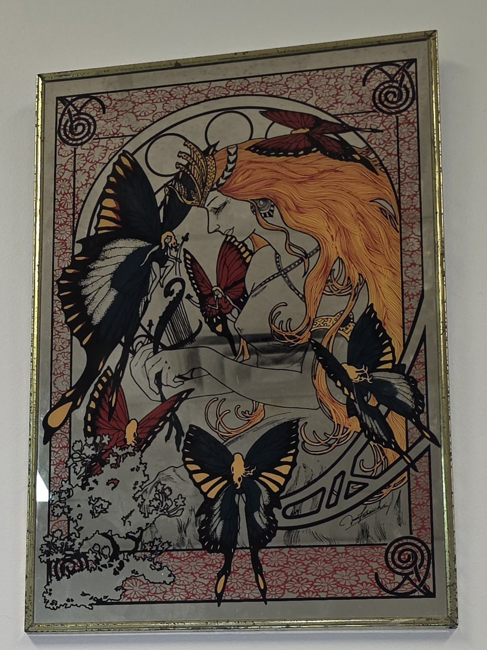 Vintage Art Nouveau Fairy Fairies Mirror Made In Japan
