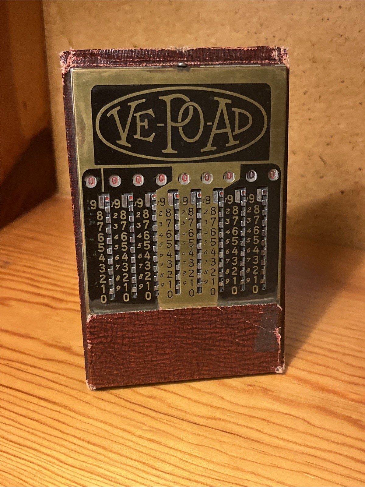 Original Vintage 1930’s VE-PO-AD Pocket Adding Machine, Red, 96 Years old, Math