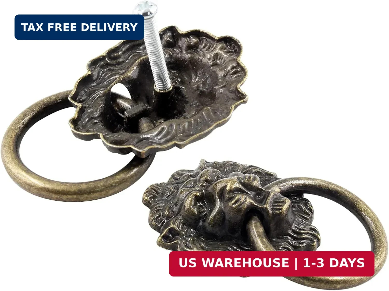 Zorfeter 6 Pcs Lion Head Knobs Pull, Antique Bronze Ring Pull Handles for Dresse