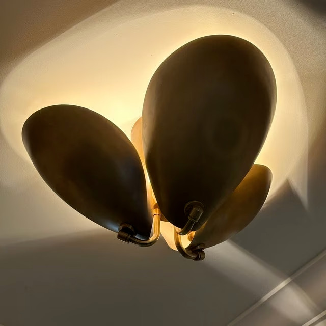 3 Light Curved Shades Semi Flush Mid Century Modern Raw Brass Sputnik chandelier