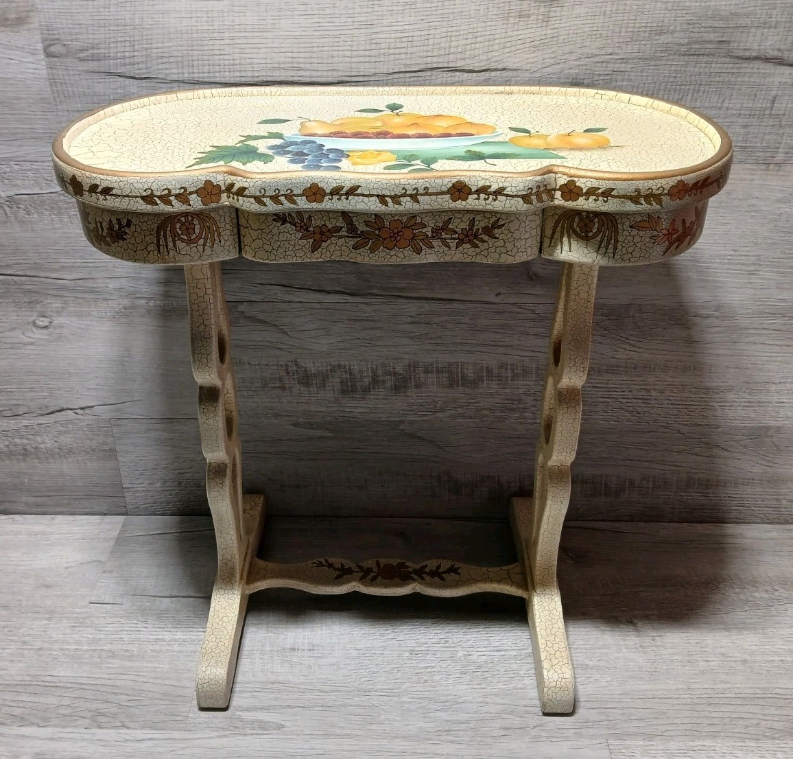 Vintage Decorative Hand Painted Wooden Table / Stand With Drawer Crackle Finish