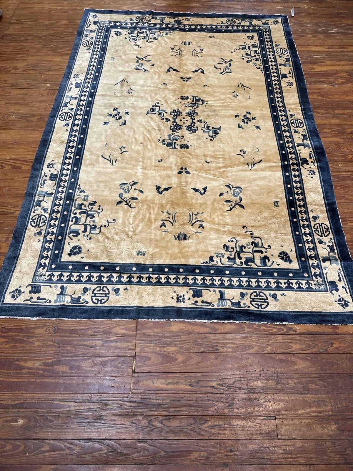 Vintage Antique Chinese Art Deco Oriental Rug Handmade Wool/cotton Floral (116)
