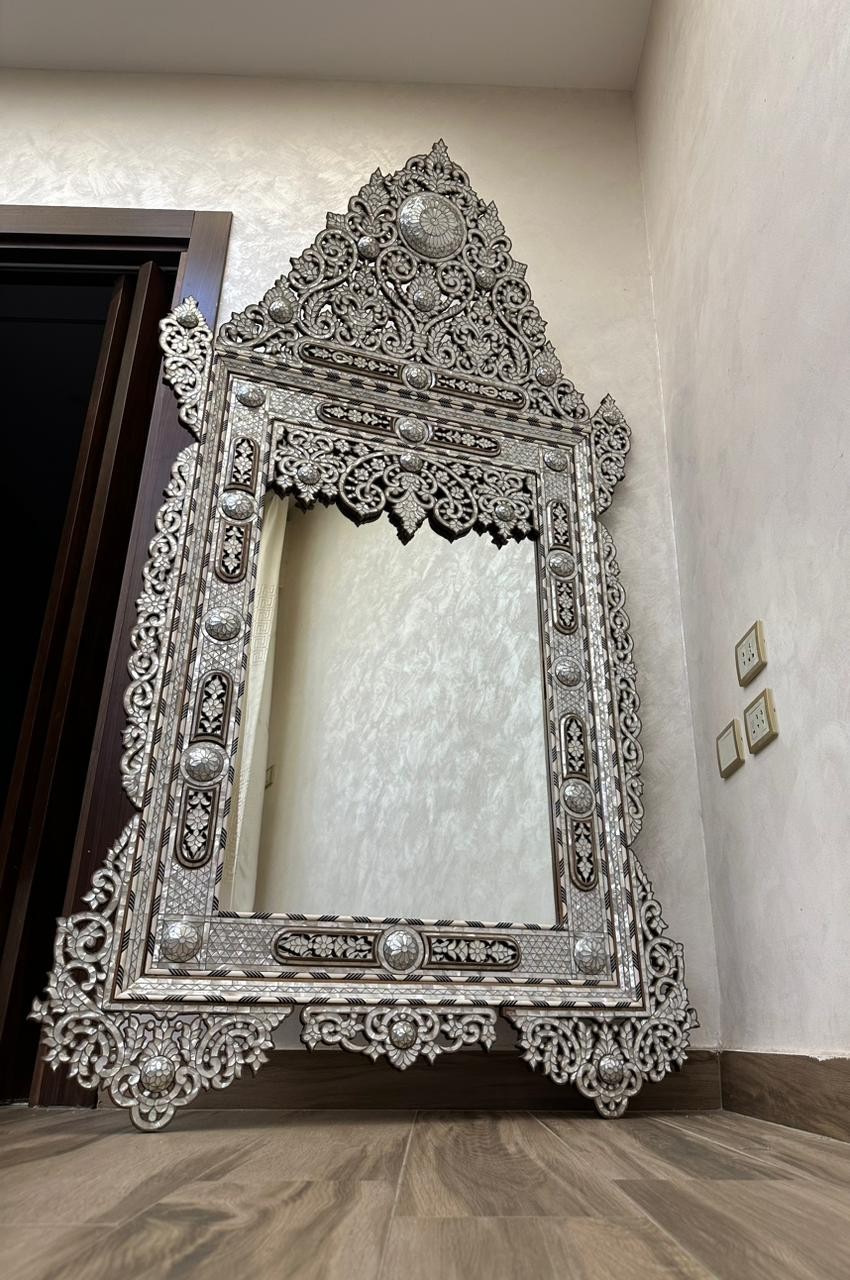 RARE Vintage 83” Syrian Mother of Pearl Inlay Mirror – Handcrafted Masterpiece