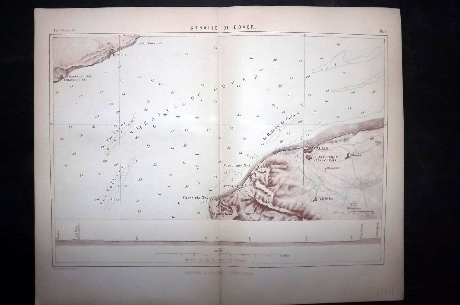Reclus 1873 Antique Map. Straits of Dover, Kent