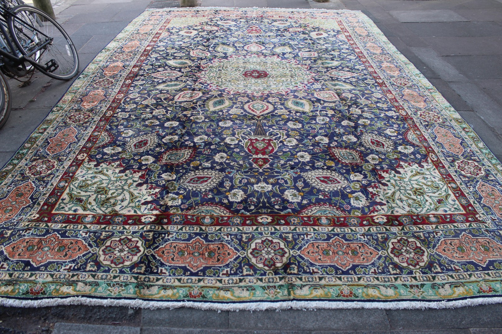 Vintage Worn Hand Made Traditional Oriental Wool Blue Large Carpet 457x294cm