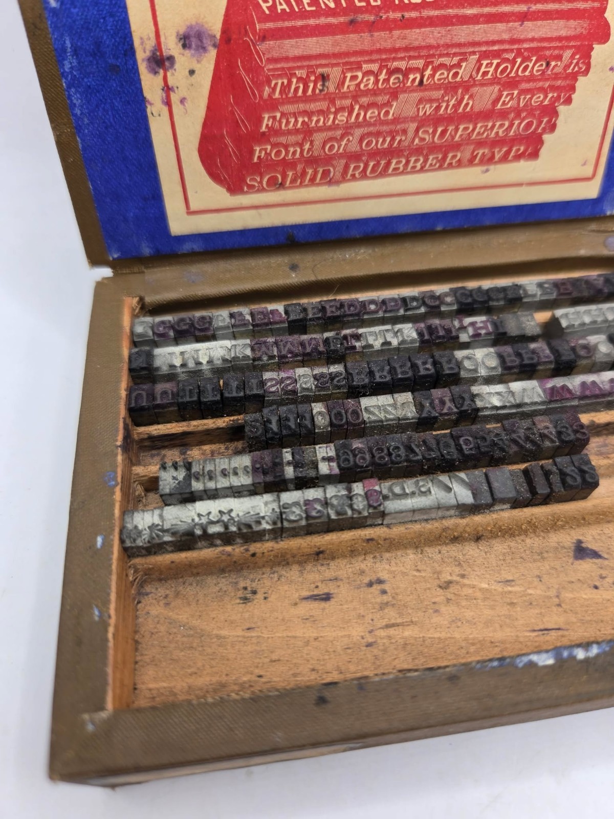 Antique Superior Solid Rubber Type Set w/ Box Patented Aug. 23 1892 Complete