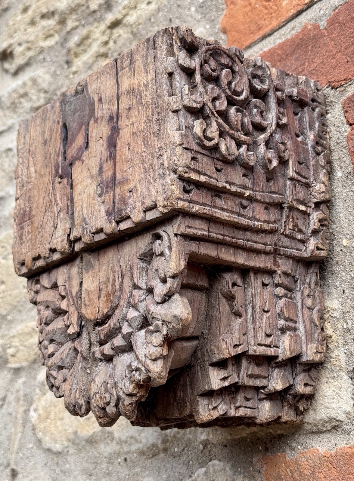 Antique Wooden Corbel Hand Carved Bracket Indian Rustic Original