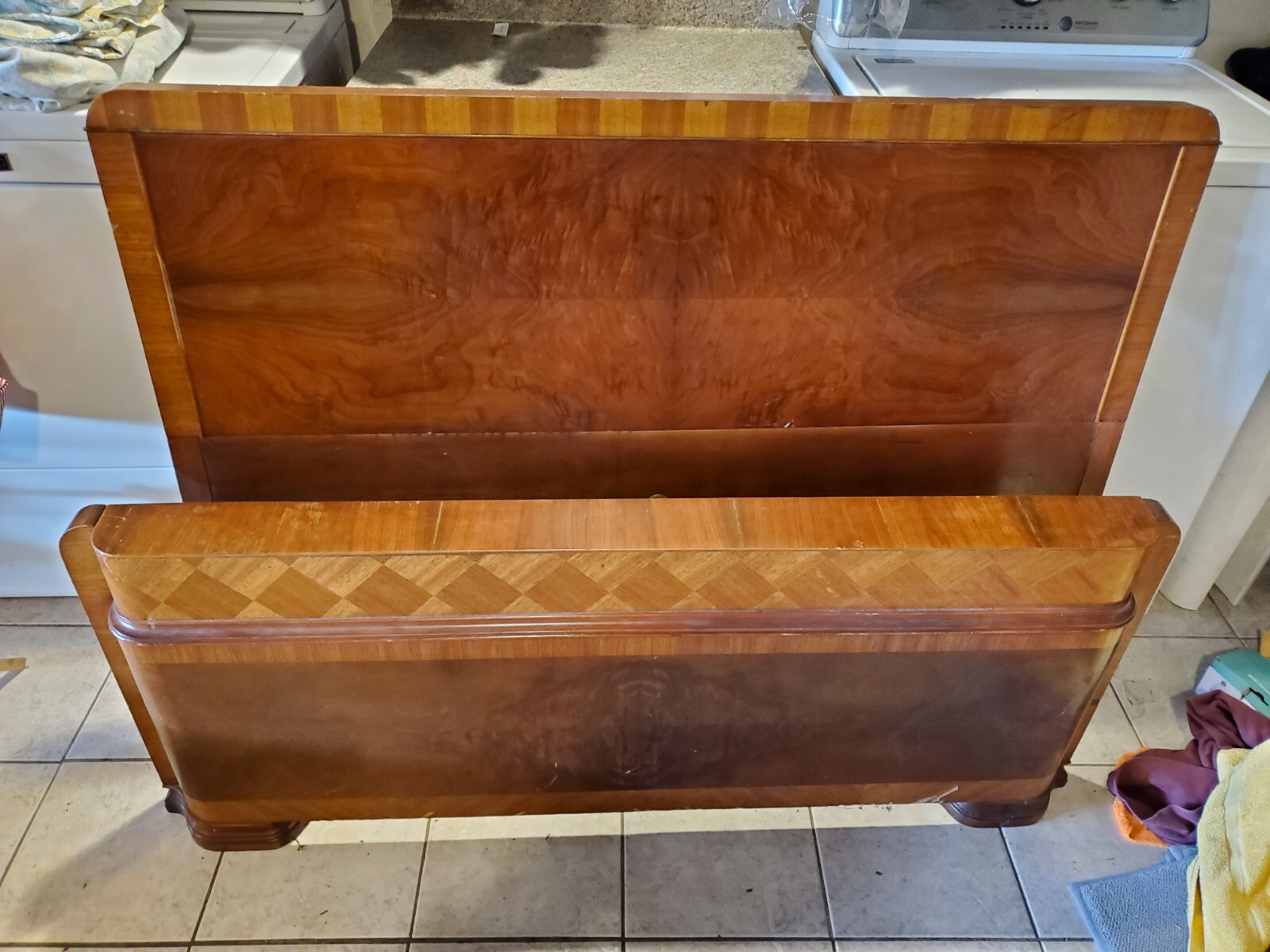 Circa 1930 art deco full size bed made by TRI-BOND for Reaser Furniture