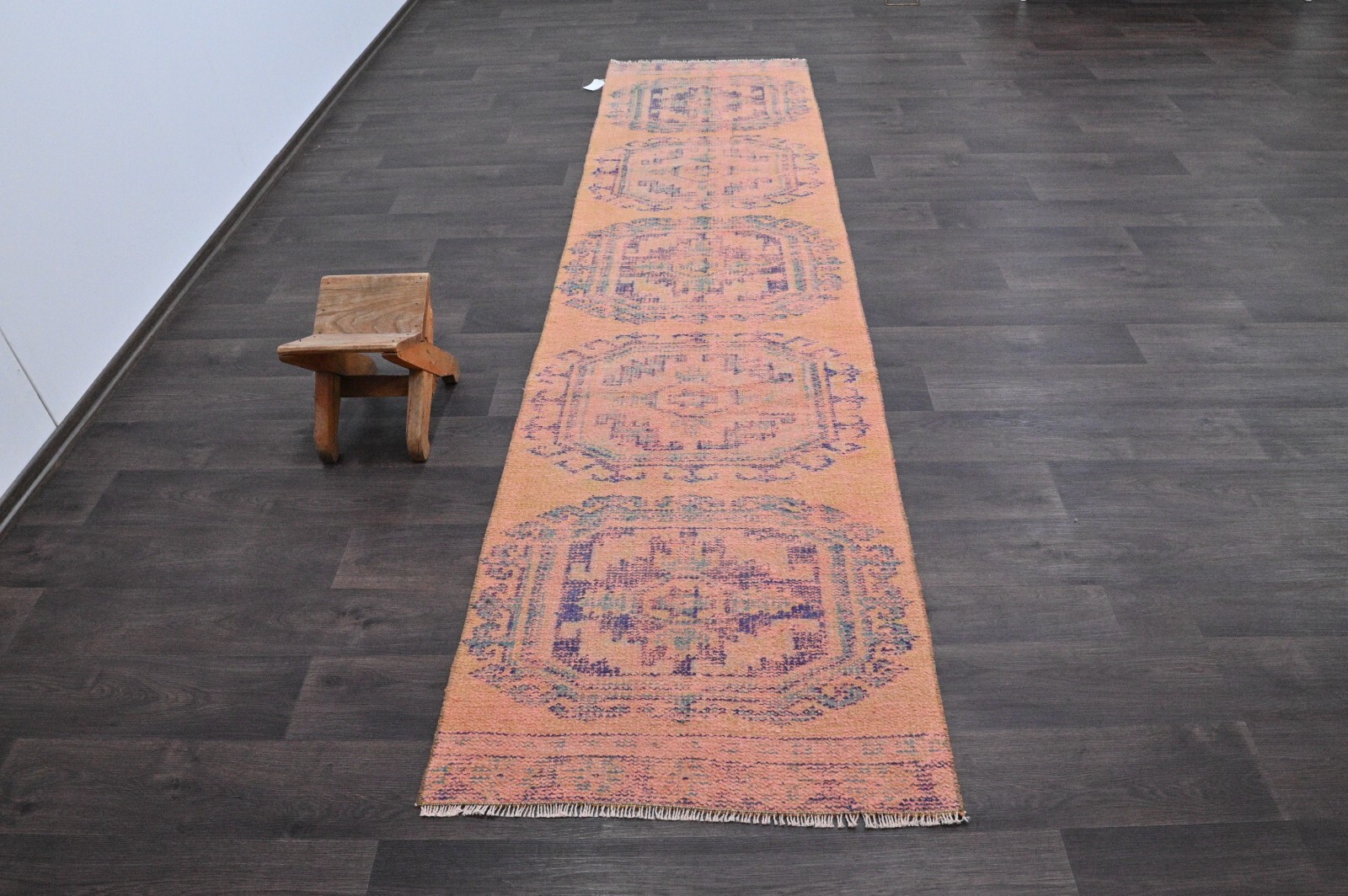 Vintage Turkish Runner Rug 3x10ft Wool Anatolian Handmade Hallway Oushak PINK