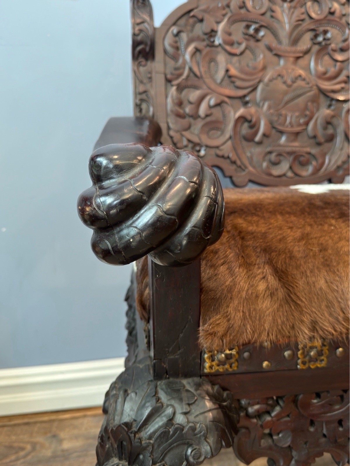 Antique Renaissance Revival Carved Mahogany Hall Chair