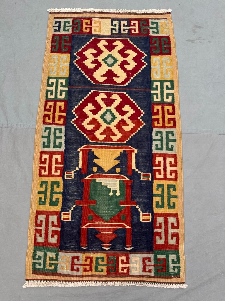 Multicolor Anatolian 2.2×4.3ft Vintage Hand Woven Wool Rug Small Runner Kilim Bo