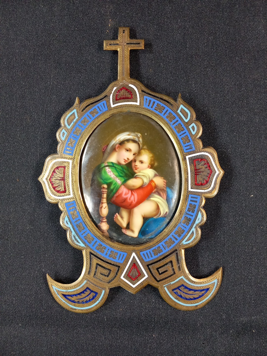 Oratory Painting Plaque Porcelain Virgin Chair Raphael XIXth Devotion