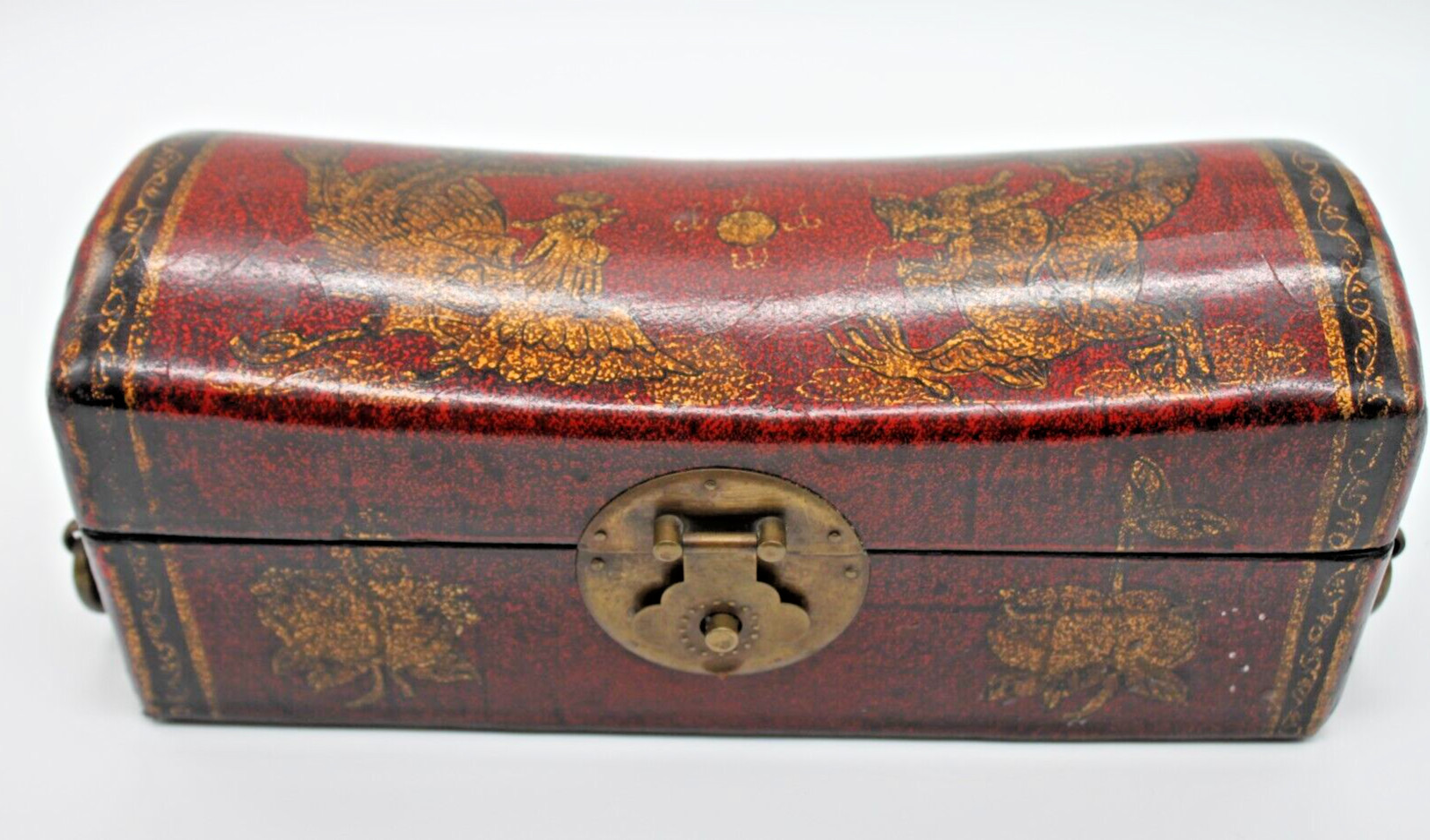 Chinese red and gold pillow wood treasure box CIRCA 1980s