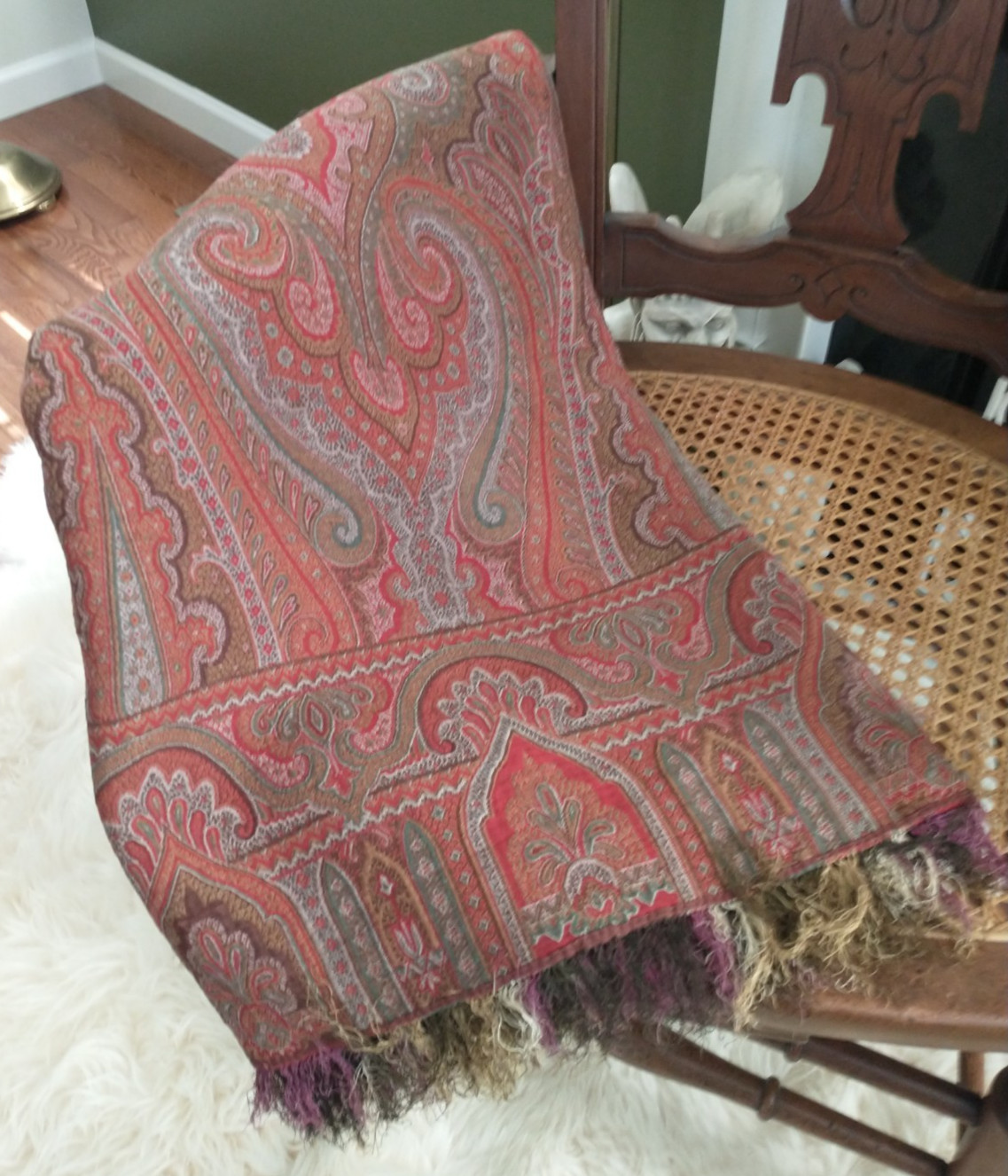 Antique Victorian Jacquard Woven Paisley Piano Shawl Tapestry Throw 66″ x 68″