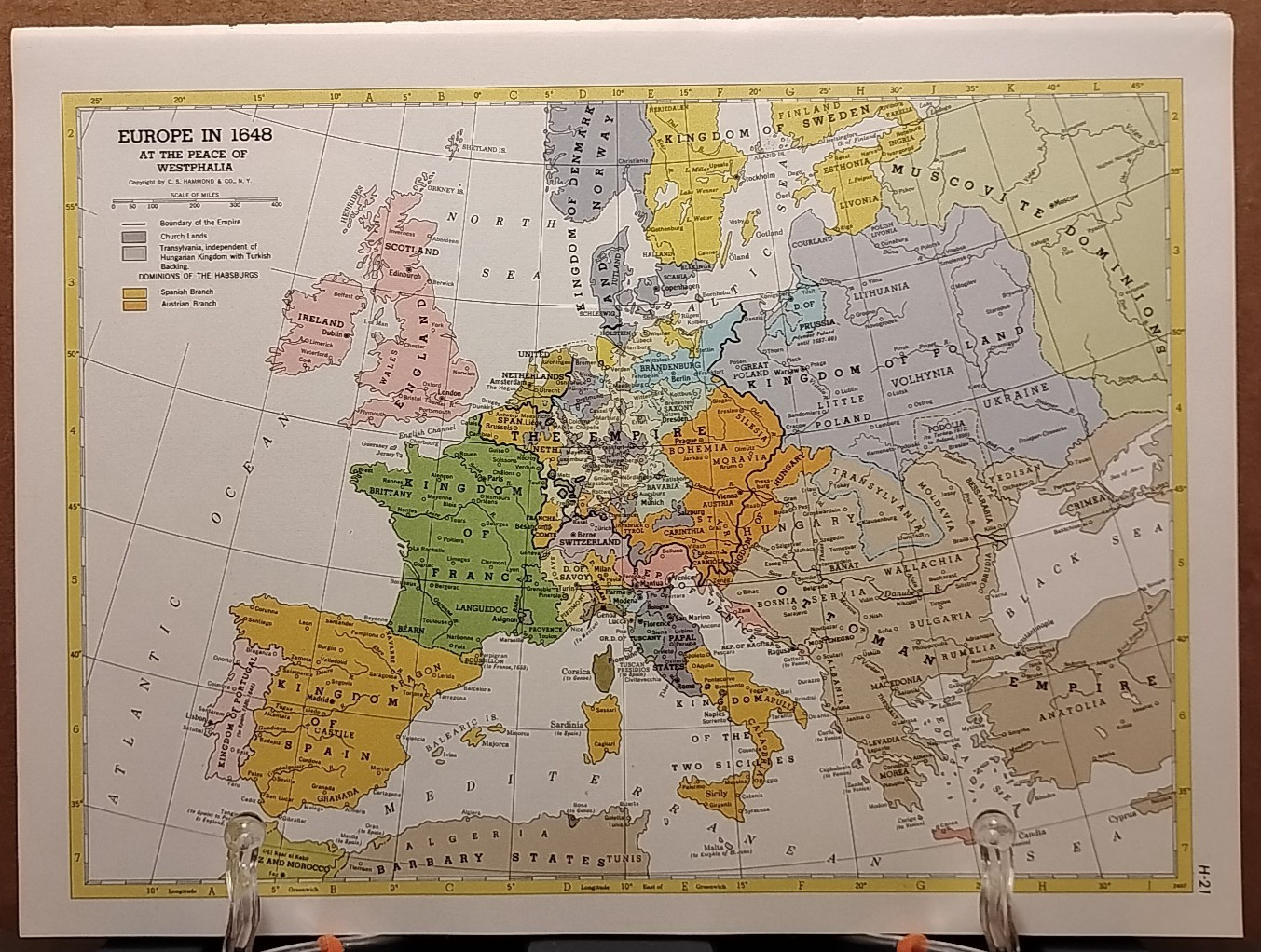 1973 Vintage 1648 PEACE OF WESTPHALIA Atlas Map Hammond Medallion World Atlas