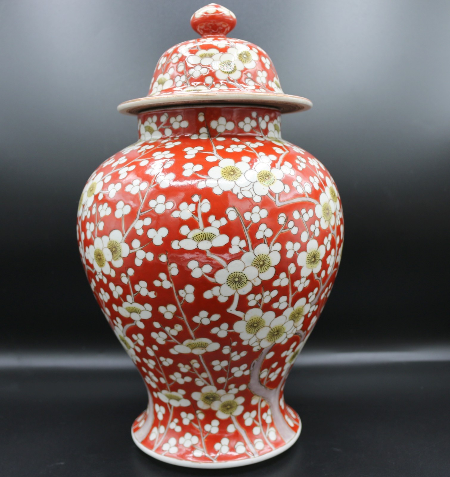 Antique Japanese Porcelain Prunus Blossom Temple Jar w/ Lid Fukagawa c. 1895